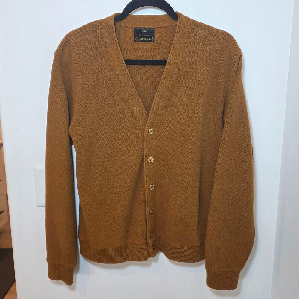 Vintage 70s Sears Sportswear Cardigan M Burnt Orange Grandpacore USA Mr Roger’s